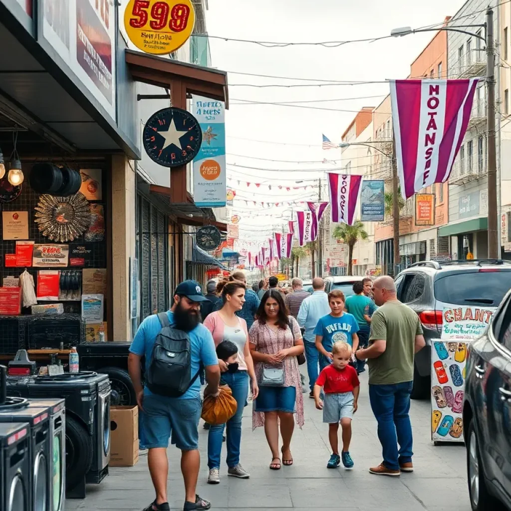 Families shopping at local stores in San Antonio amidst price increases due to tariffs.