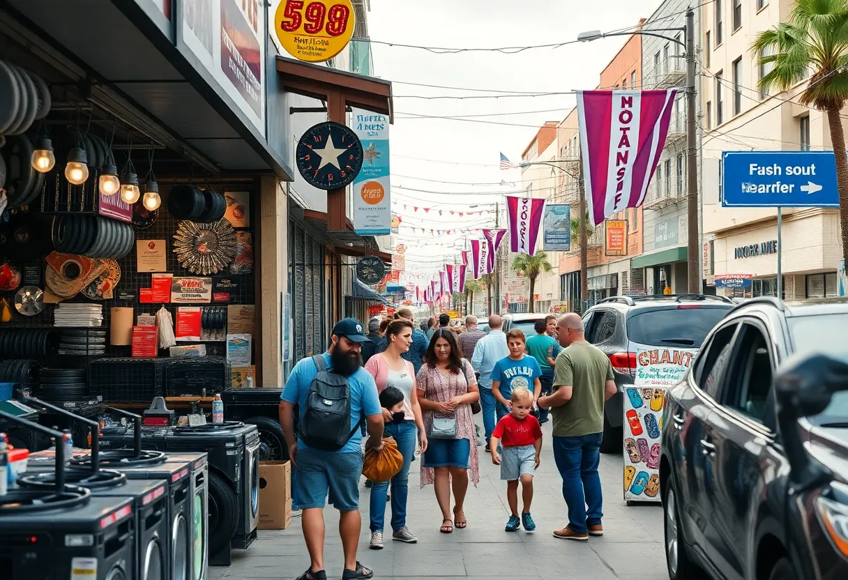 Families shopping at local stores in San Antonio amidst price increases due to tariffs.