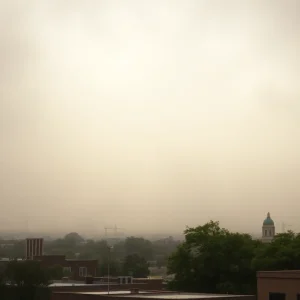 Hazy skyline of San Antonio during a dust storm