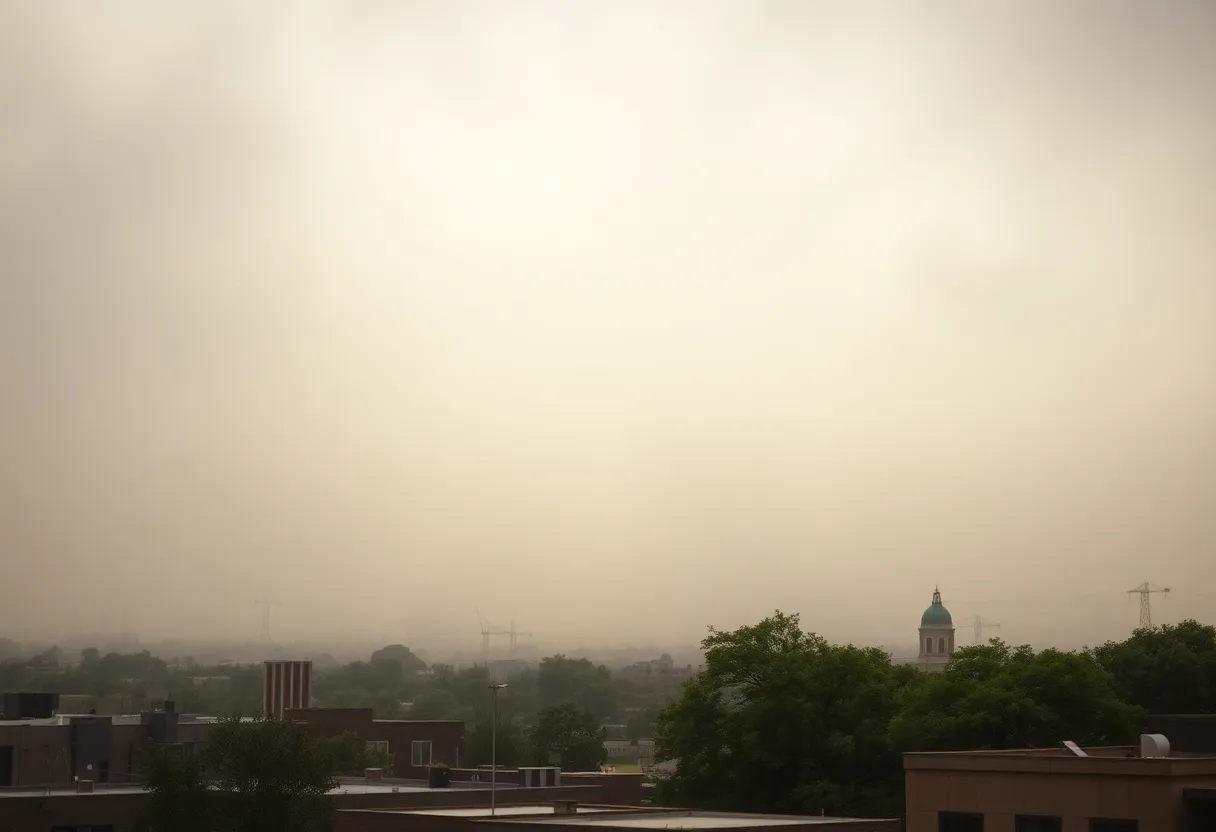 Hazy skyline of San Antonio during a dust storm