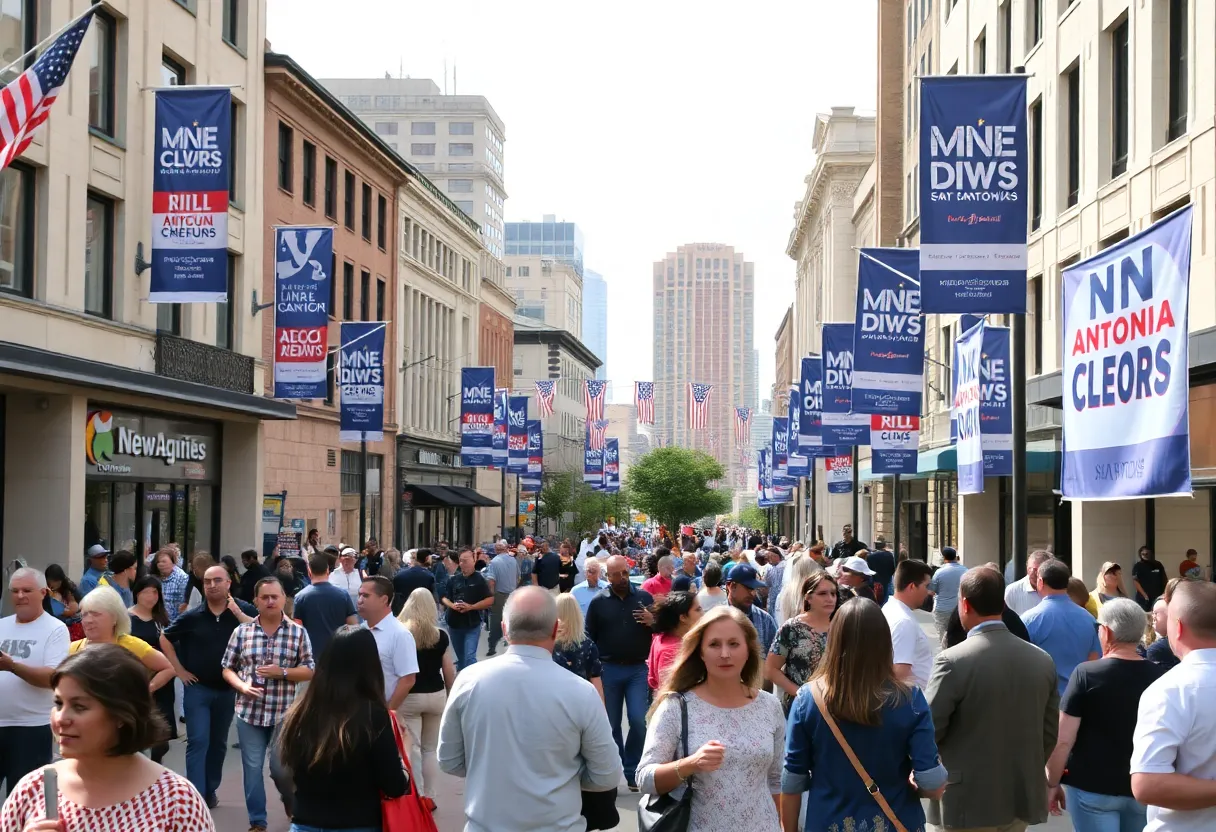 People engaging in discussions during the San Antonio mayoral election preparations.