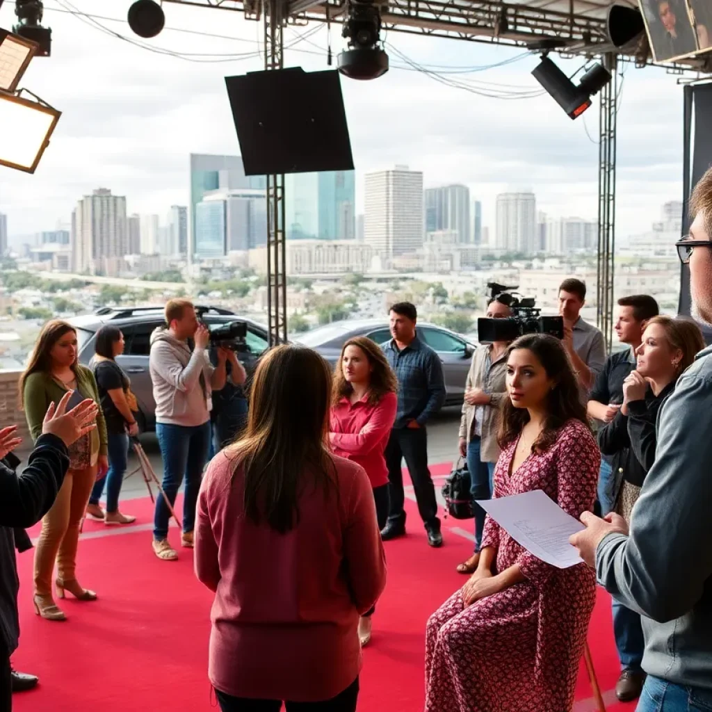 Diverse actors auditioning on a film set in San Antonio