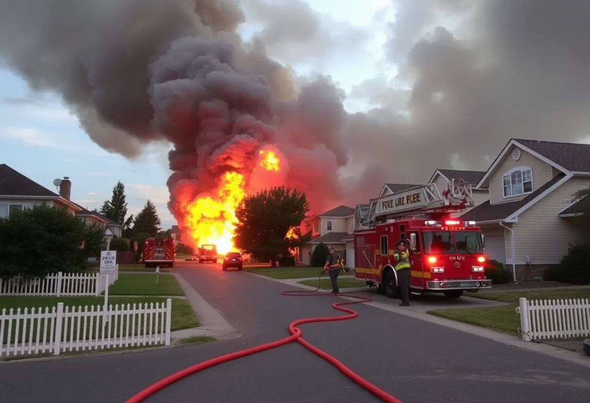 Firefighters battling a blaze in a suburban area of San Antonio.