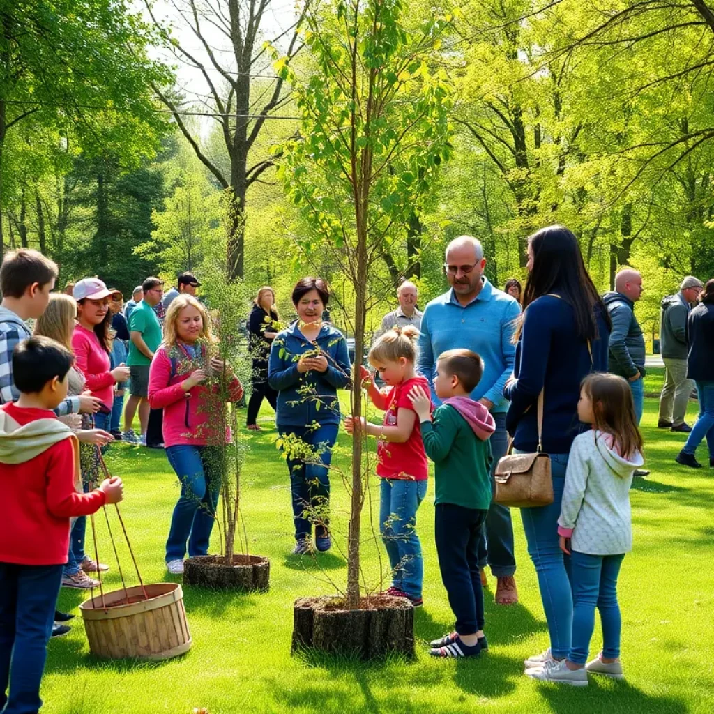 Families participating in a tree giveaway at a park in San Antonio