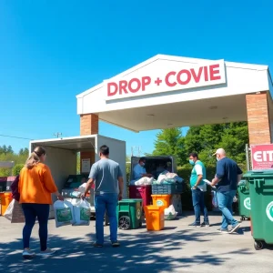 Residents participating in hazardous waste disposal at a drop-off center in San Antonio.