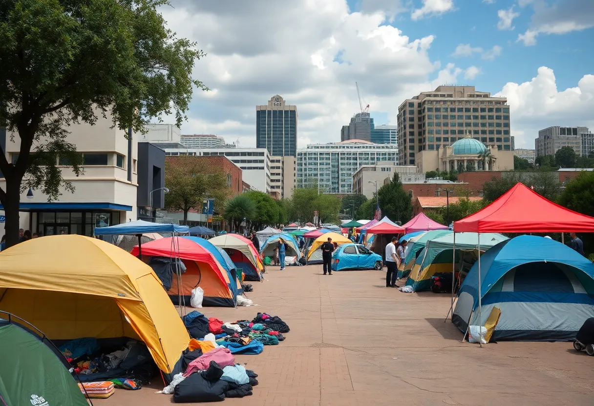 A view of San Antonio highlighting the homelessness crisis