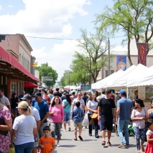 Families enjoying a local event in San Antonio with food and music.