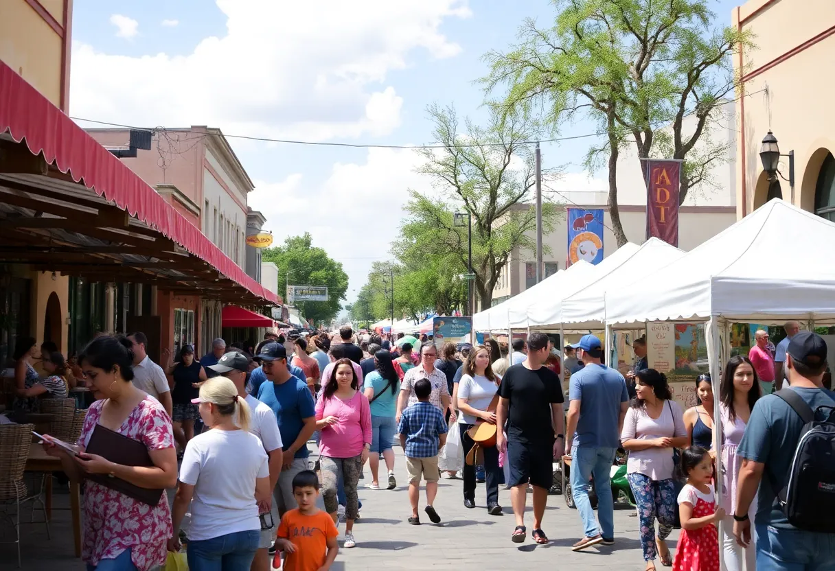 Families enjoying a local event in San Antonio with food and music.