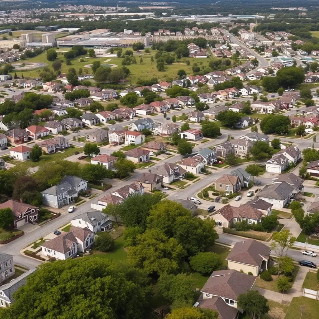 Aerial view of San Antonio showcasing middle-class neighborhoods and city life.