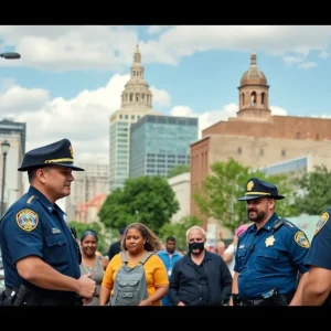 Police officers engaging with the community in San Antonio neighborhoods