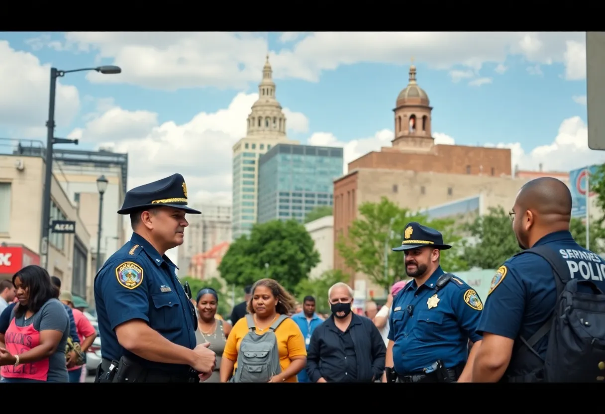 Police officers engaging with the community in San Antonio neighborhoods