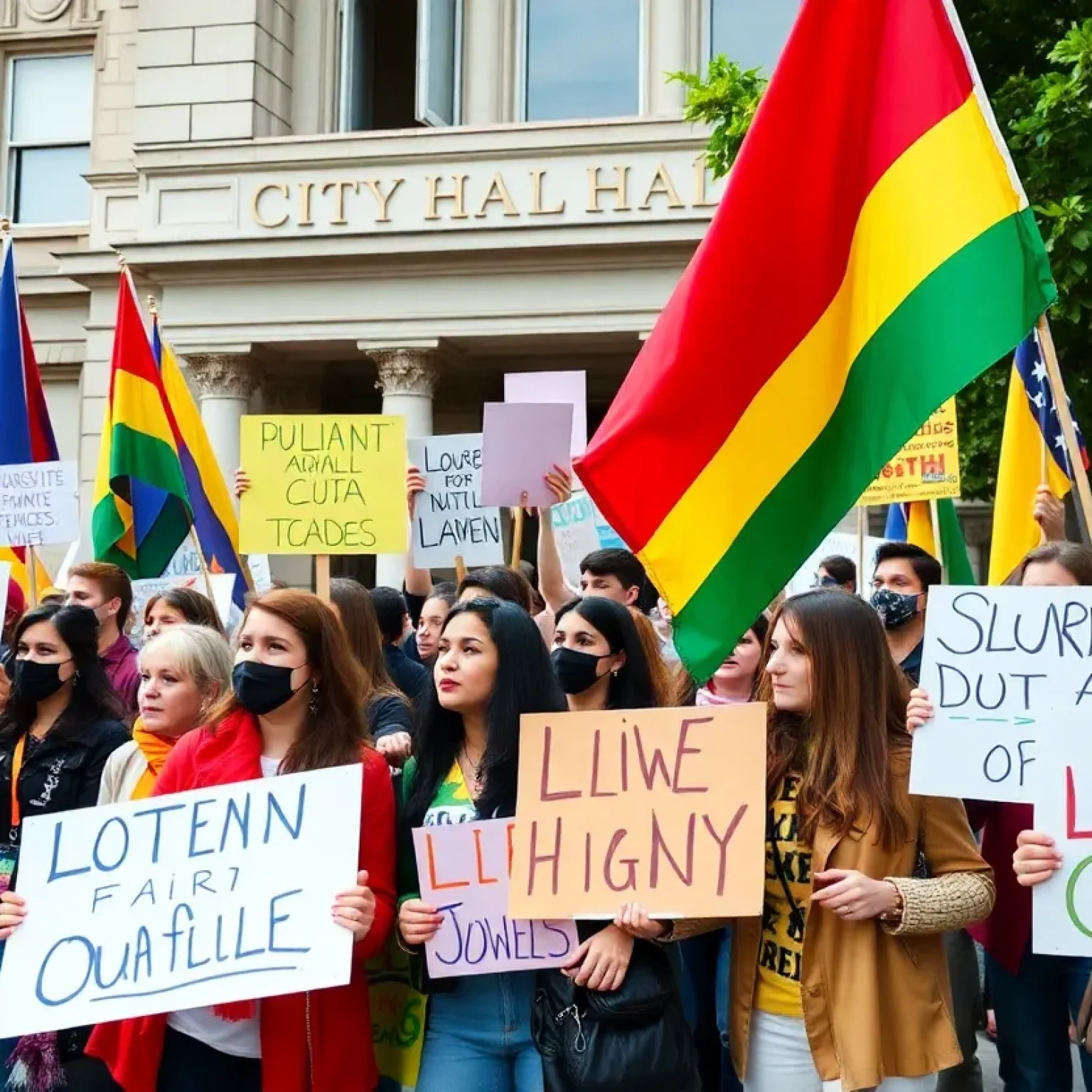 A large group of protesters demonstrating outside city hall in San Antonio.