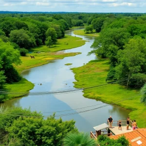 Scenic view of the San Antonio River Basin featuring lush greenery and wildlife