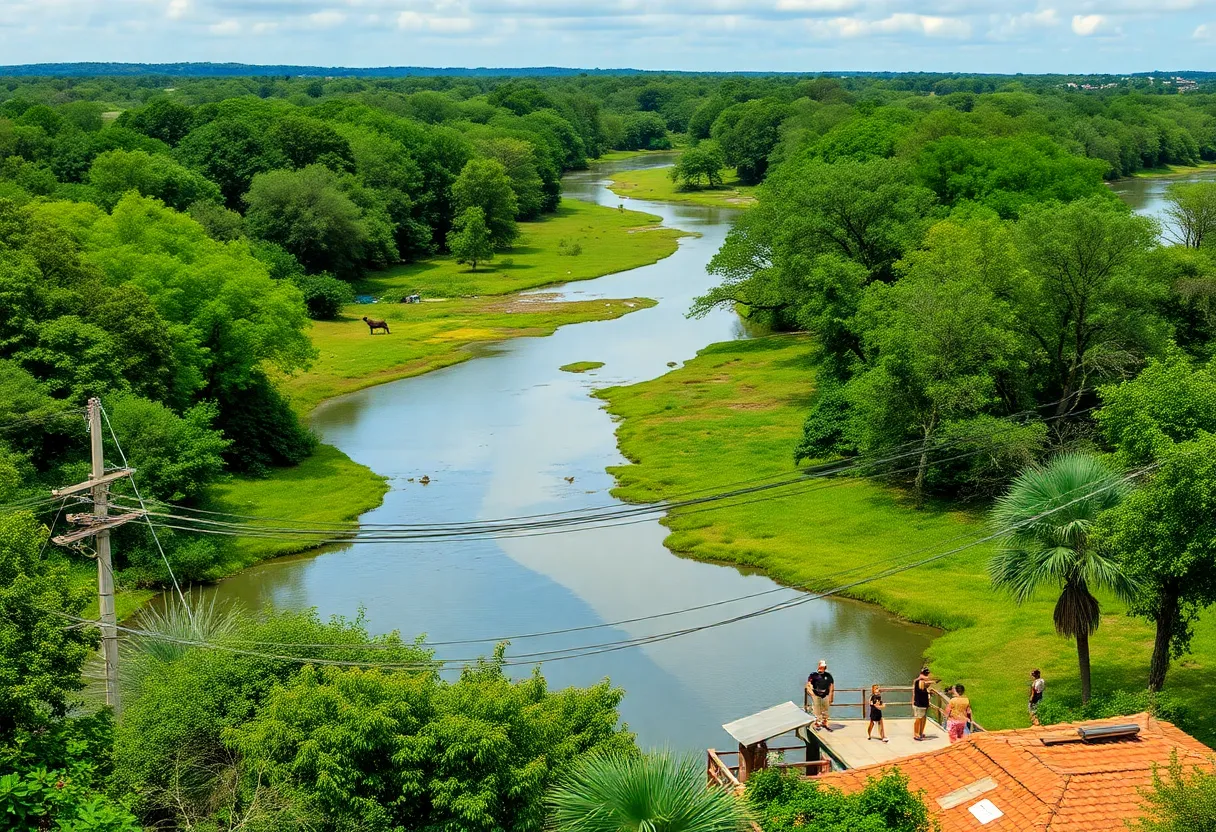 Scenic view of the San Antonio River Basin featuring lush greenery and wildlife