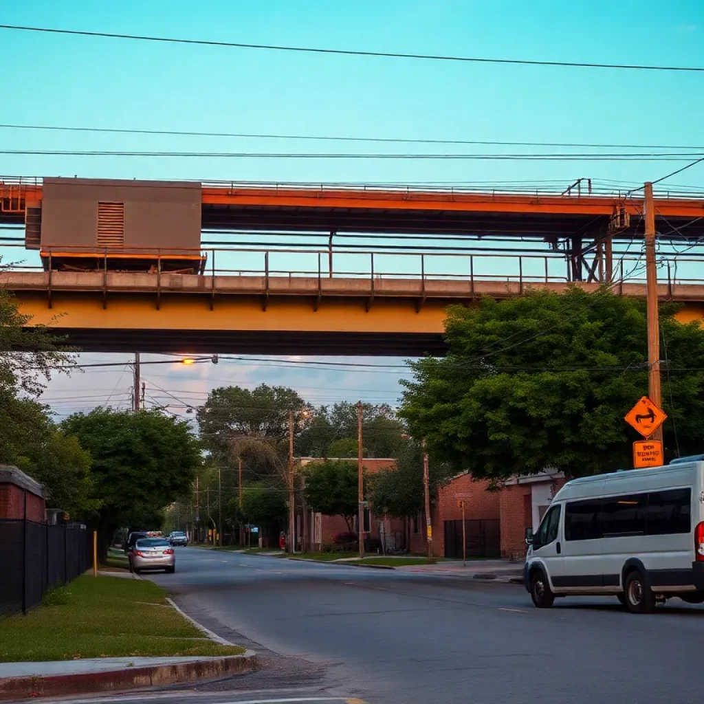 View of a railroad bridge in San Antonio where a rock-throwing incident occurred.