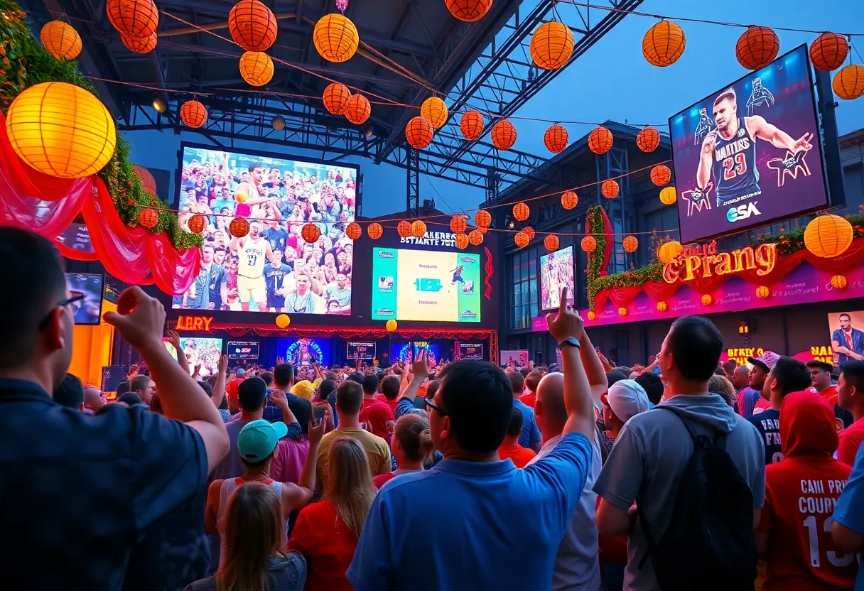 Crowd enjoying basketball at the San Antonio Selection Sunday Watch Party