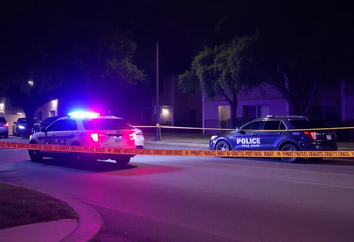 Police cars and crime scene tape at a San Antonio shooting location