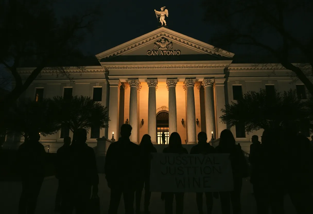 Community members gather outside courthouse in San Antonio for smuggling tragedy trial.