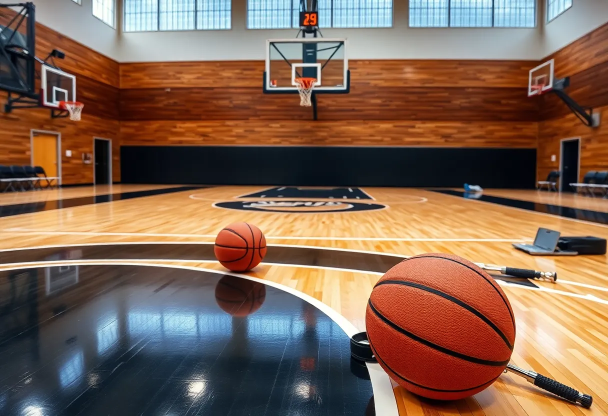 Basketball court representing San Antonio Spurs season without coach