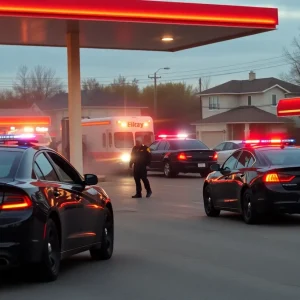 Police officers responding to a traffic stop shooting incident in San Antonio