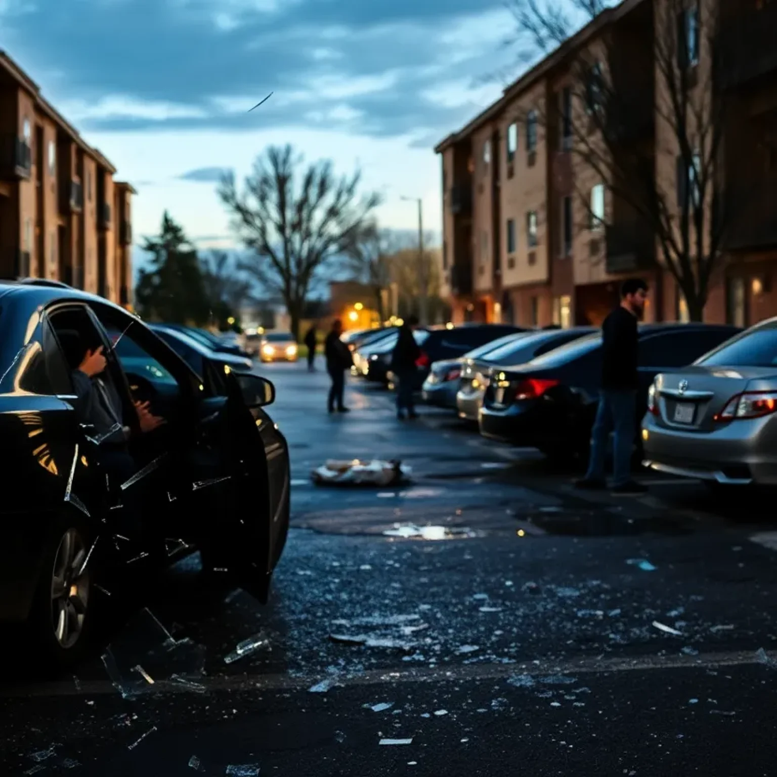 Parking lot at Republic apartments showing signs of vehicle break-ins