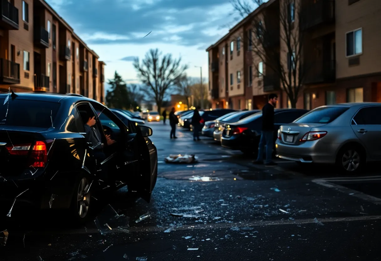 Parking lot at Republic apartments showing signs of vehicle break-ins