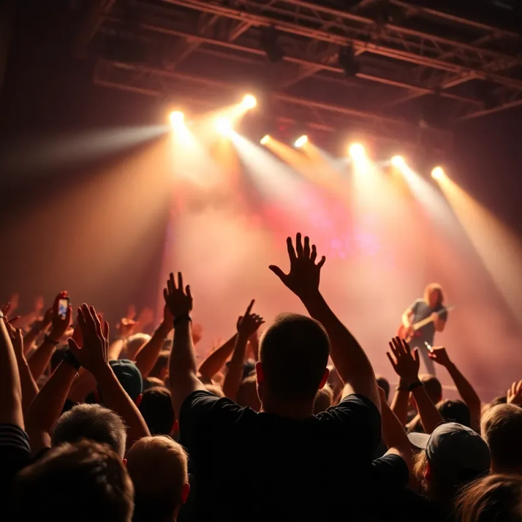 Fans cheering at a heavy metal concert