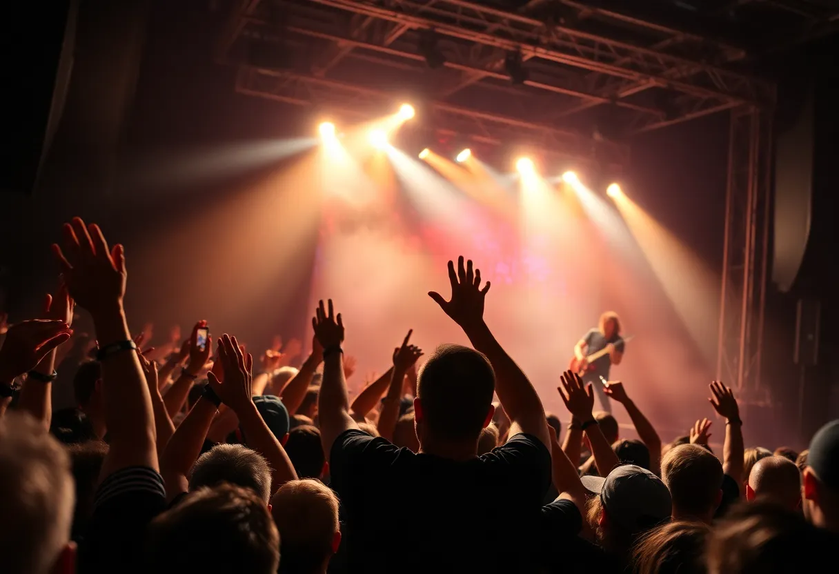 Fans cheering at a heavy metal concert