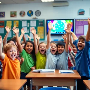 Children in a classroom celebrating