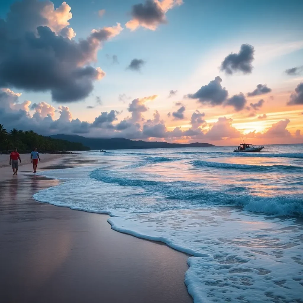 Search teams at a Punta Cana beach during sunset