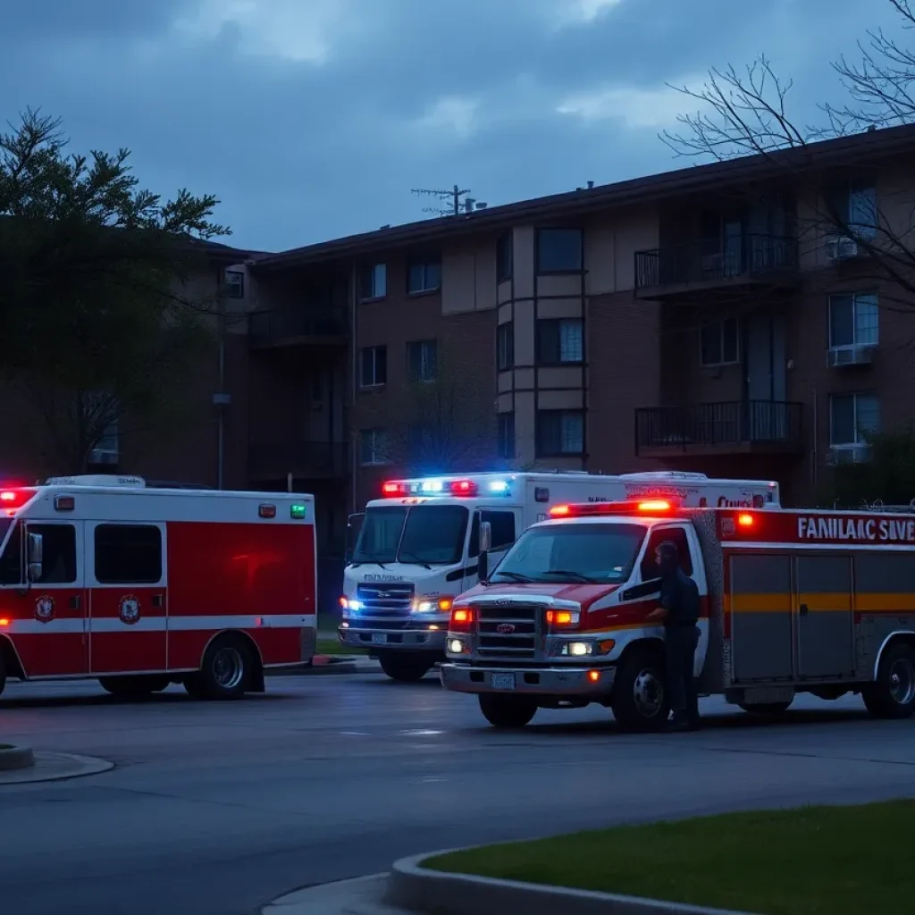 Police and emergency response at an apartment complex in San Antonio after a shooting incident.