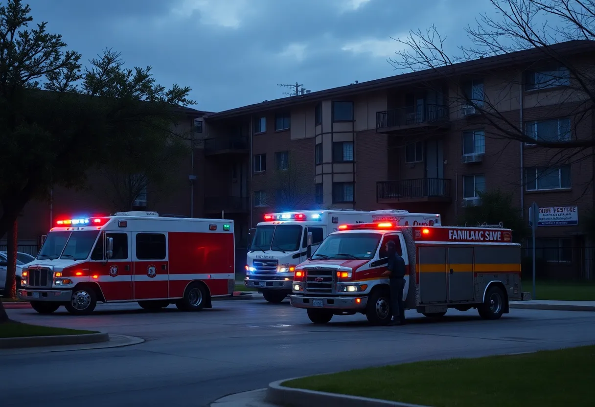 Police and emergency response at an apartment complex in San Antonio after a shooting incident.