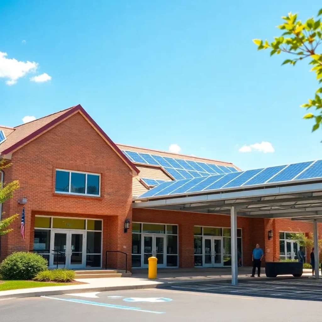 Rooftop solar panels on a San Antonio public library