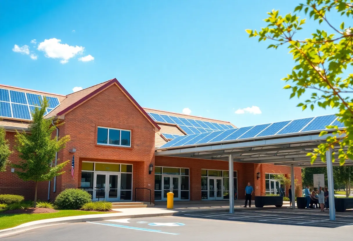 Rooftop solar panels on a San Antonio public library