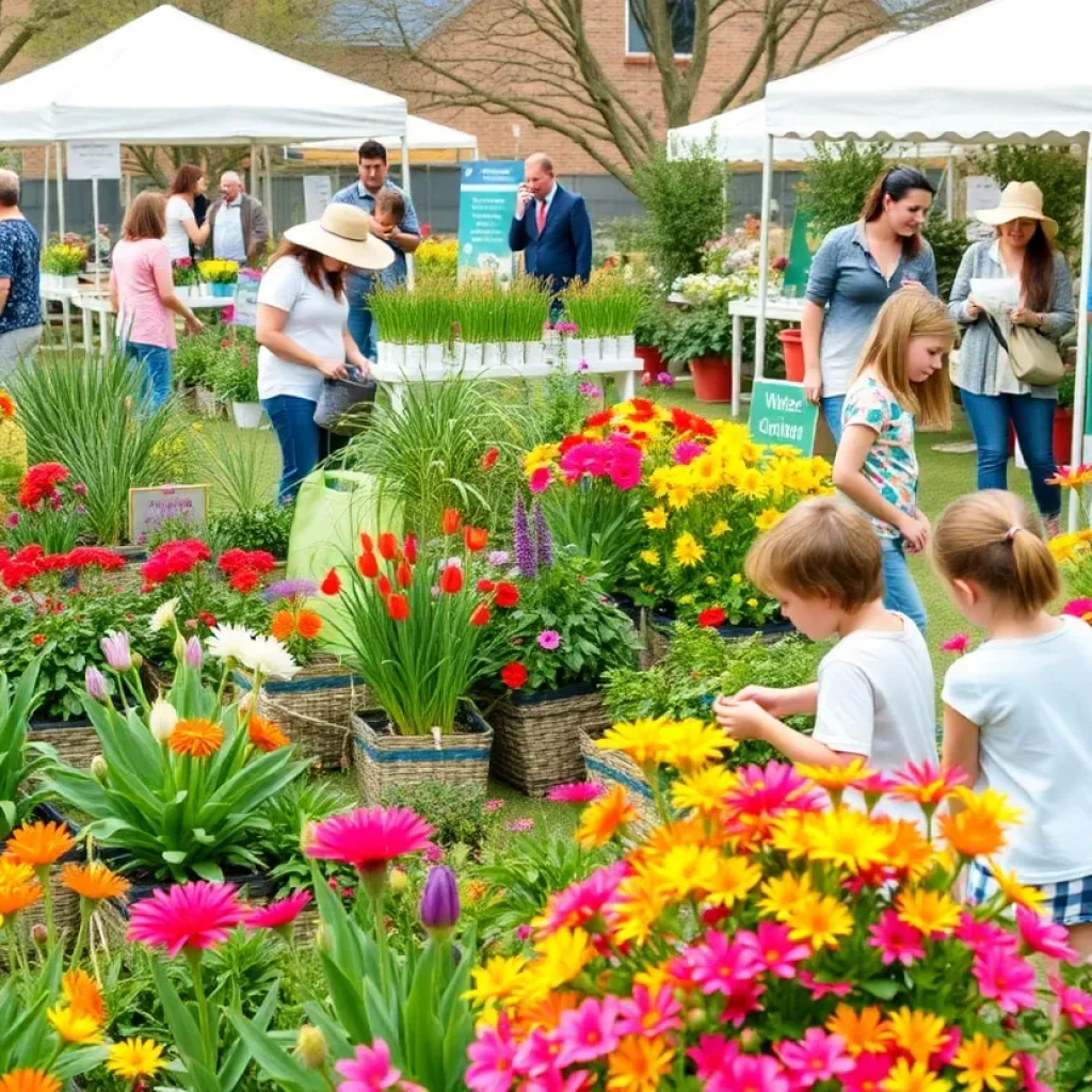 Families enjoying gardening activities at the Spring Bloom event in San Antonio.