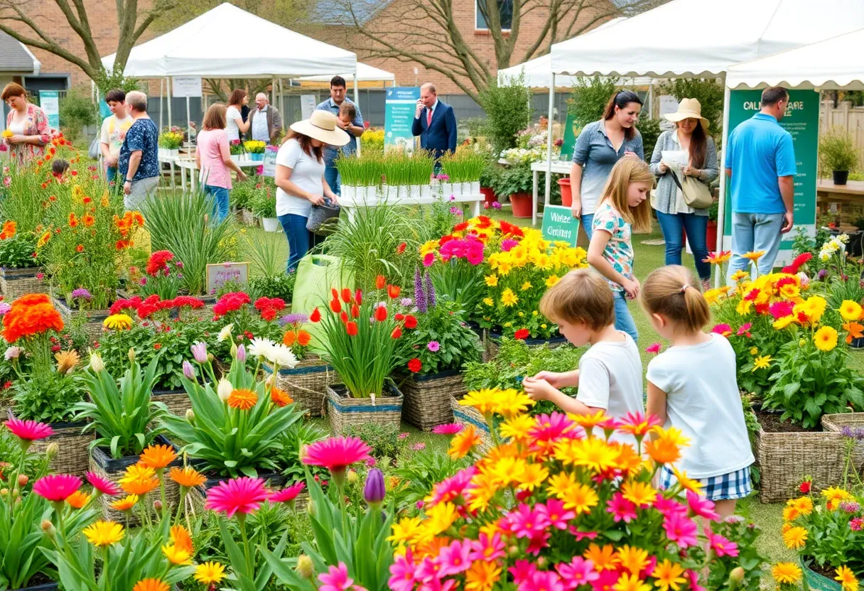 Families enjoying gardening activities at the Spring Bloom event in San Antonio.