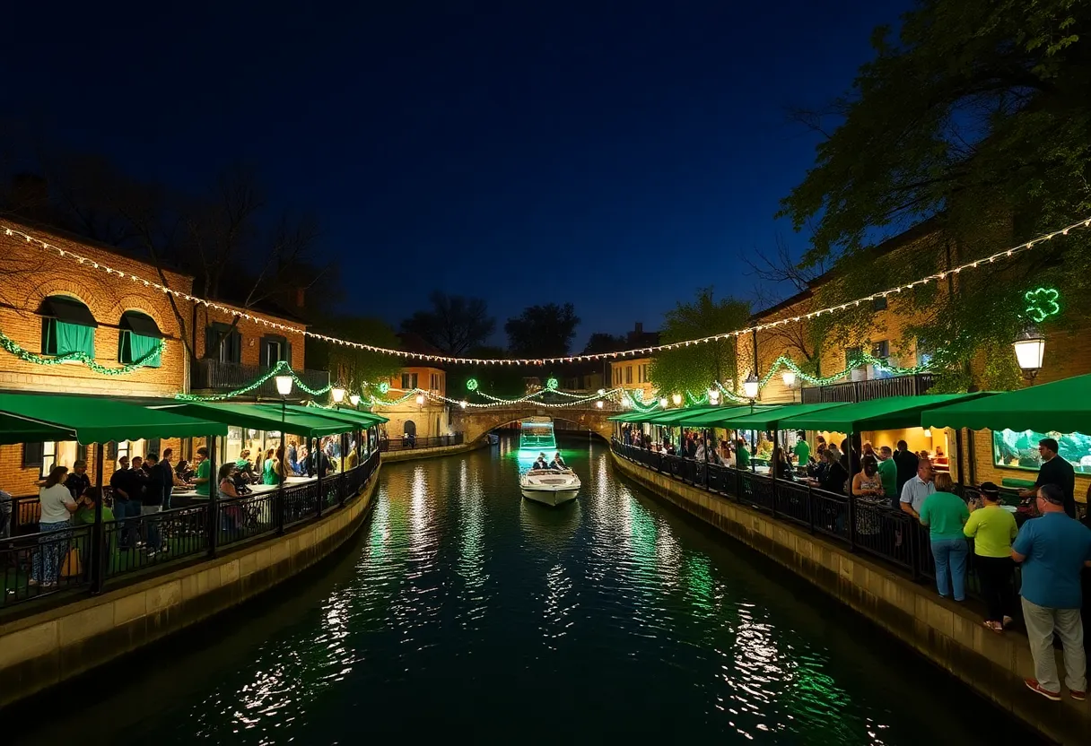 Celebration of St. Patrick's Day on the River Walk in San Antonio