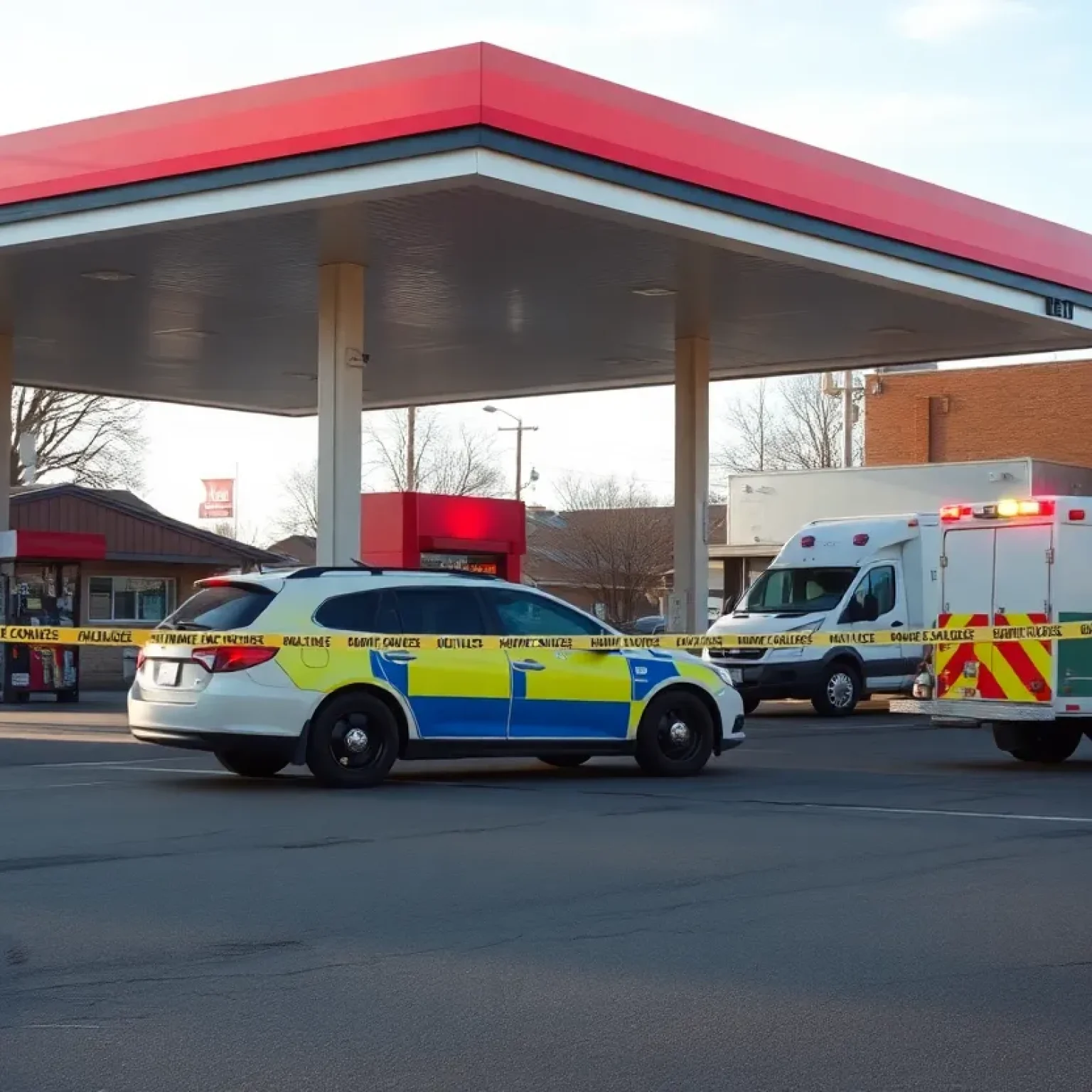 Scene of suspicious package incident in Castroville gas station with police and bomb squad.