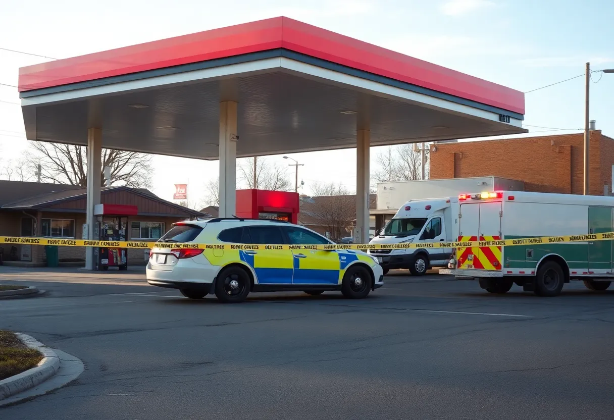 Scene of suspicious package incident in Castroville gas station with police and bomb squad.