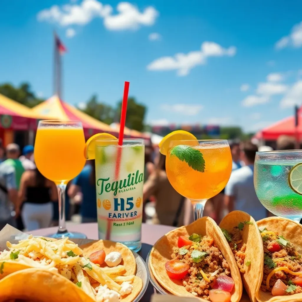 Crowd enjoying tacos and tequila at the festival