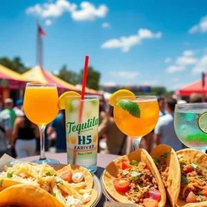 Crowd enjoying tacos and tequila at the festival