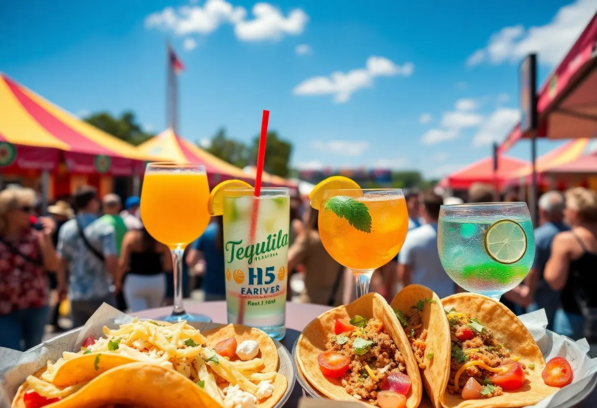 Crowd enjoying tacos and tequila at the festival