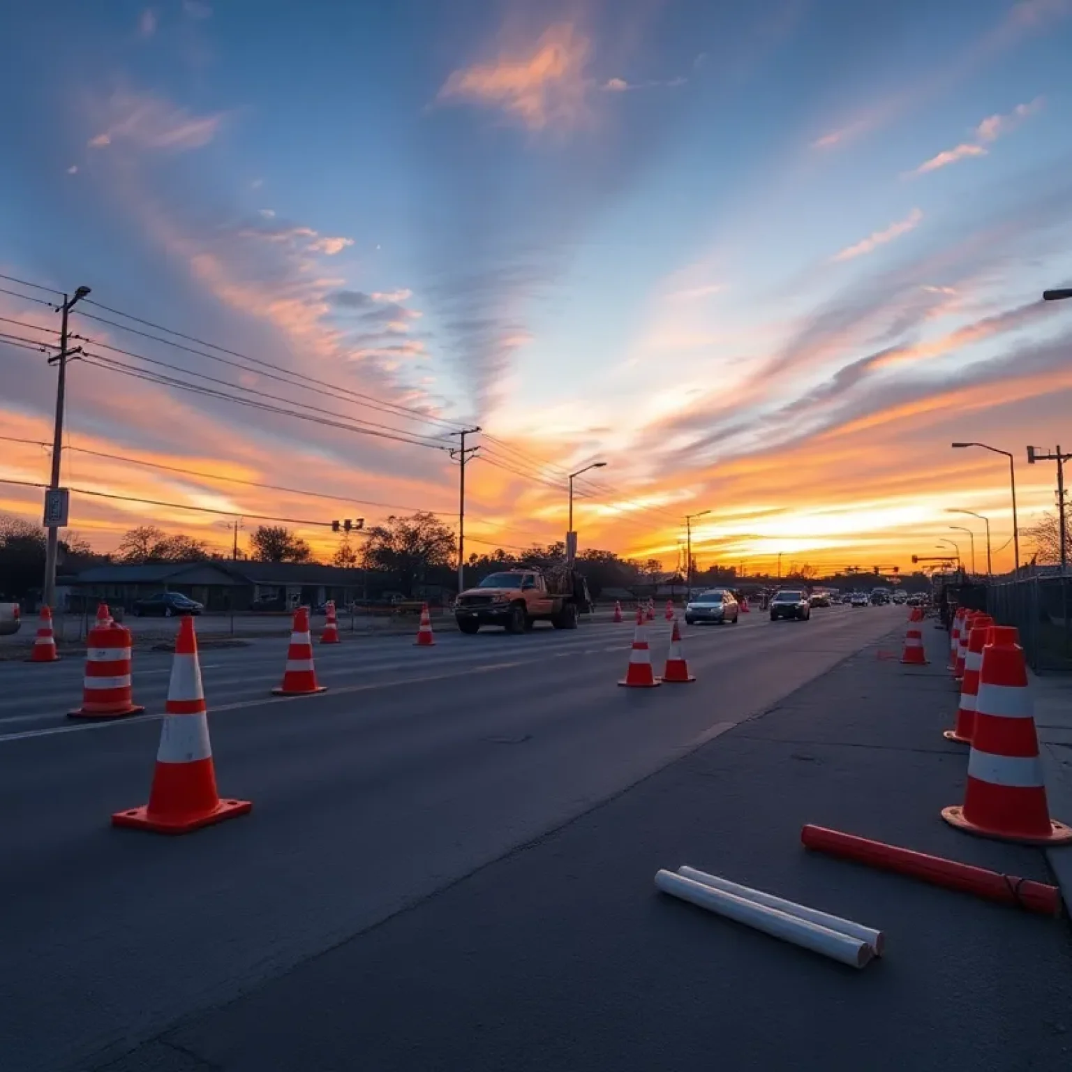 Scene of a construction site emphasizing road safety in San Antonio after an accident involving an intoxicated driver.