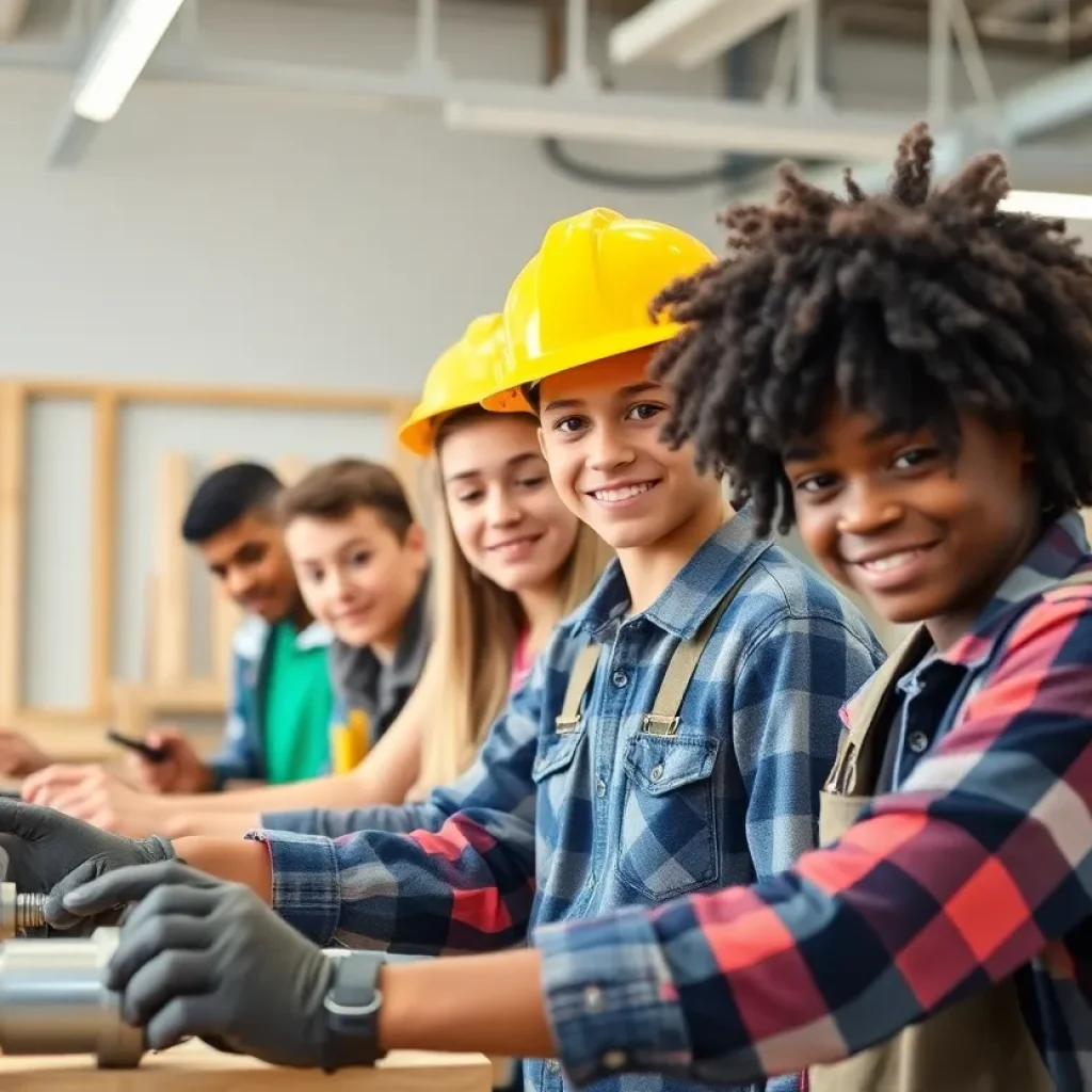 Teens participating in various skilled trades activities at an event