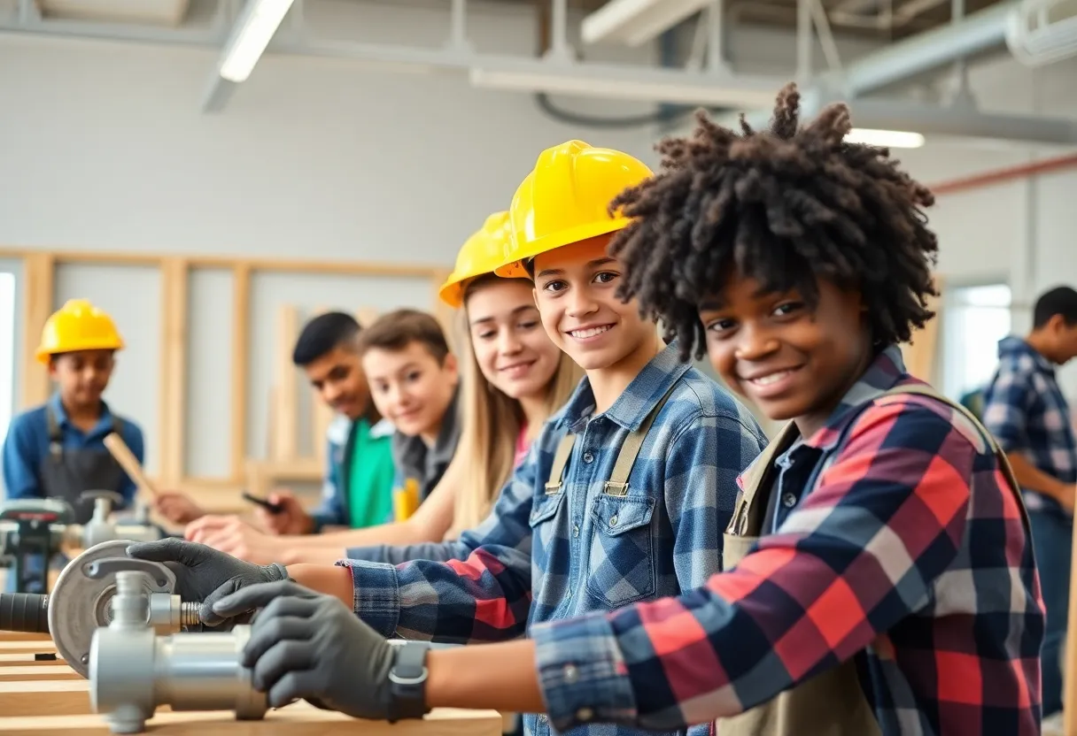 Teens participating in various skilled trades activities at an event