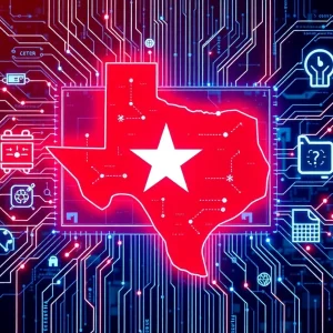 Illustration of Texas Cyber Command's digital defense initiative against cyber threats.