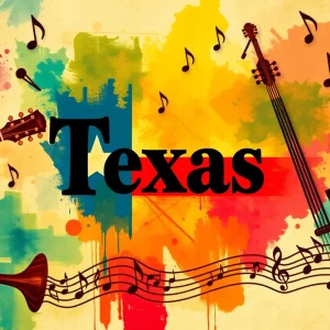 Artwork depicting the Texas Sounds digital music series with musical elements