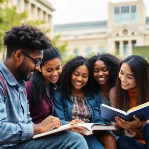 Students studying on campus at University of North Texas and Rice University