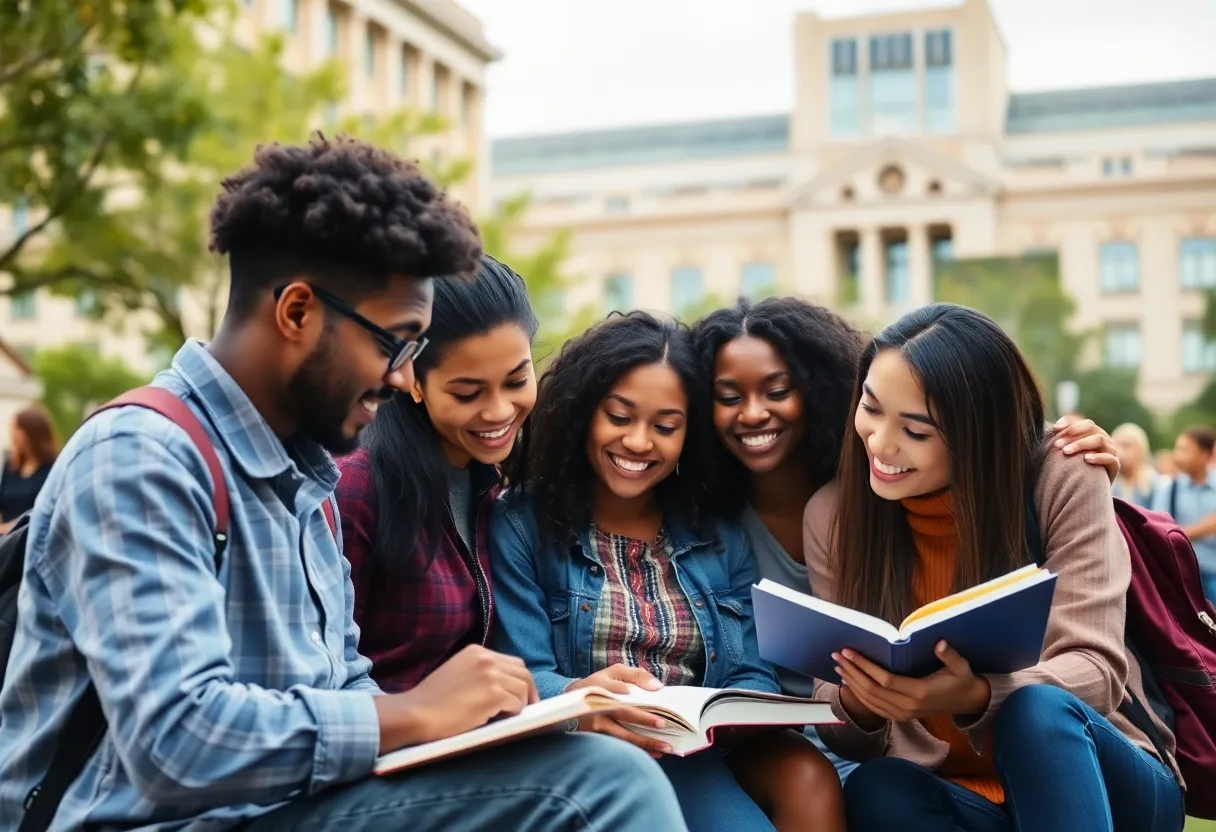 Students studying on campus at University of North Texas and Rice University