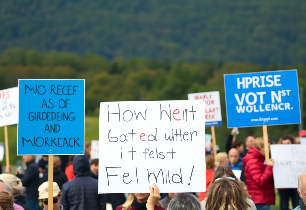 Protesters holding signs in Vermont